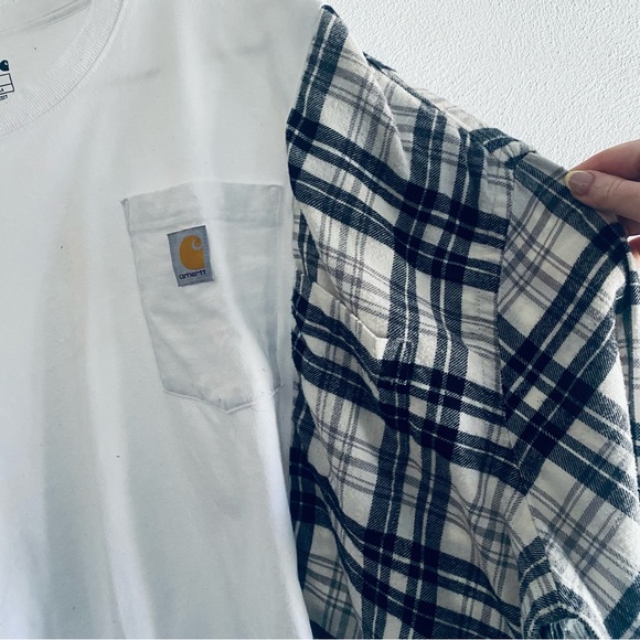Carhartt Reworked Black Plaid White Long Sleeve Cropped Shirt - Picture 6 of 12
